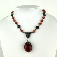 Art Deco Carnelian Glass Choker Necklace