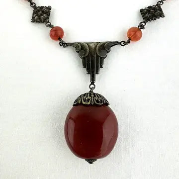 Art Deco Carnelian Glass Choker Necklace