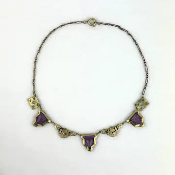 Art Deco Czech Amethyst Glass Choker Necklace