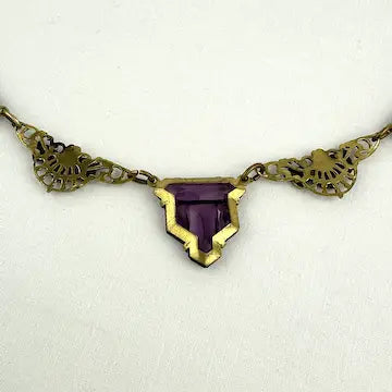 Art Deco Czech Amethyst Glass Choker Necklace