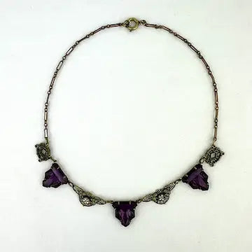 Art Deco Czech Amethyst Glass Choker Necklace