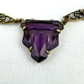 Art Deco Czech Amethyst Glass Choker Necklace