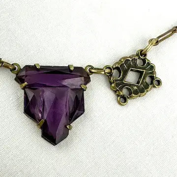 Art Deco Czech Amethyst Glass Choker Necklace