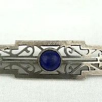 Art Deco Sterling Silver Lapis Bar Brooch