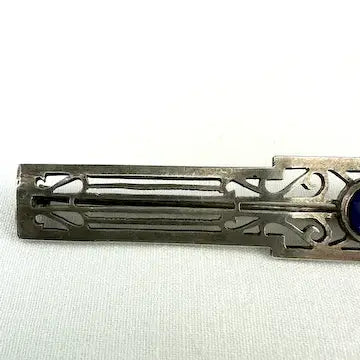 Art Deco Sterling Silver Lapis Bar Brooch