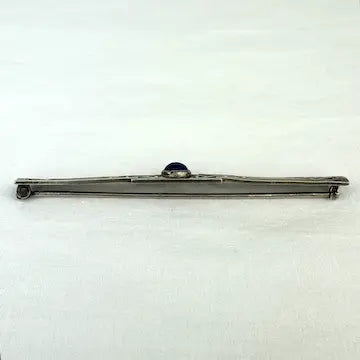 Art Deco Sterling Silver Lapis Bar Brooch