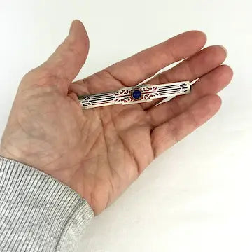 Art Deco Sterling Silver Lapis Bar Brooch