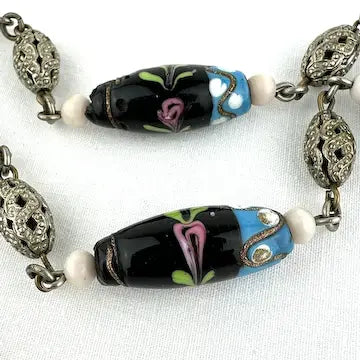 Art Deco Venetian Black Aventurine Necklace