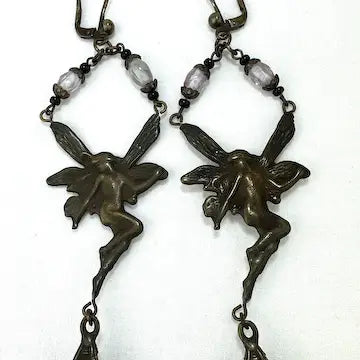 Art Nouveau Czech Saphiret & Art Glass Fairy Earrings