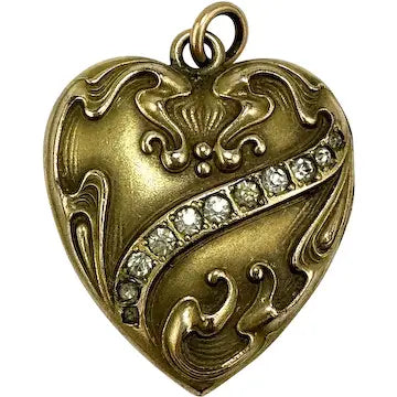 Art Nouveau Gold Filled Repousse Heart Shaped Locket