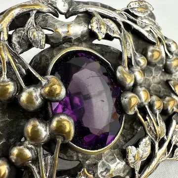 Arts and Crafts Amethyst Glass Brooch