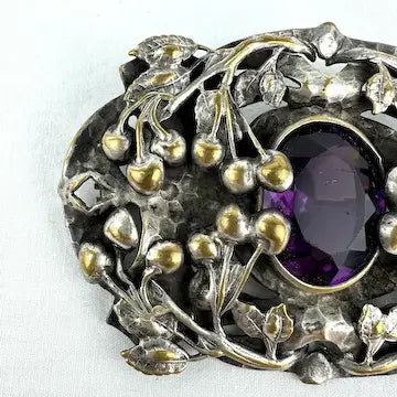 Arts and Crafts Amethyst Glass Brooch