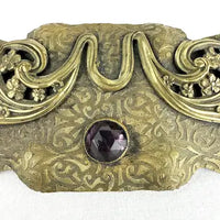 Arts and Crafts Brass Amethyst Glass Brooch