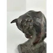 Bronze Cat Licking his Paw by Edmond-Achille Crepin