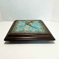 Antique French Longwy Enamel Tile Pheasant Trivet