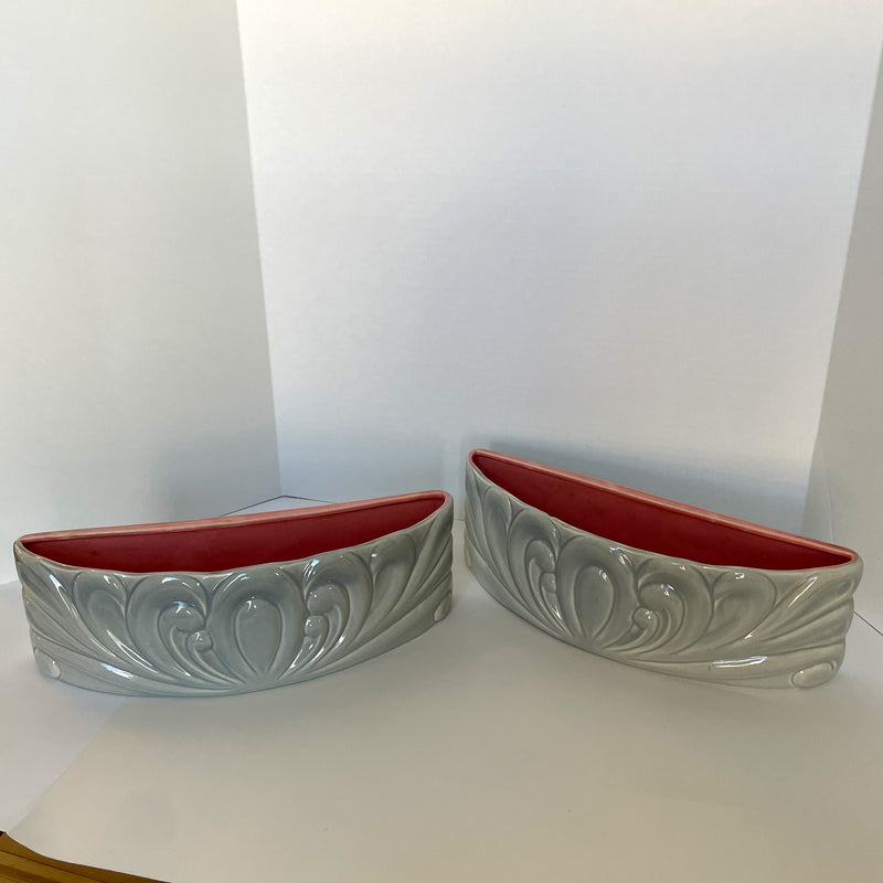 Mid century Redwing Pottery Planters in Gray and Pink