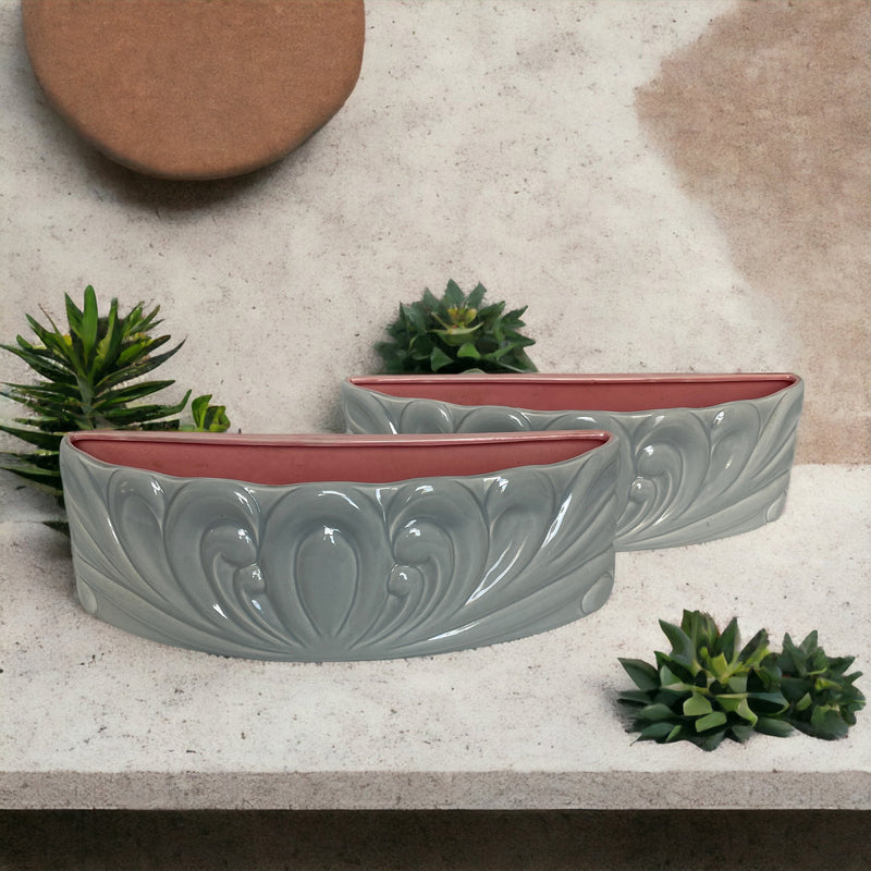 Mid century Redwing Pottery Planters in Gray and Pink