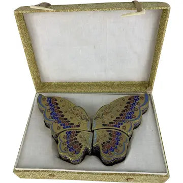 Vintage Chinese Cloisonne Four Piece Butterfly Trinket Box