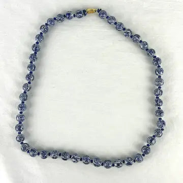 Chinese Porcelain Shou Bead Hand Knotted Necklace