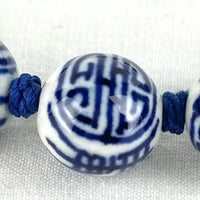 Chinese Porcelain Shou Bead Hand Knotted Necklace