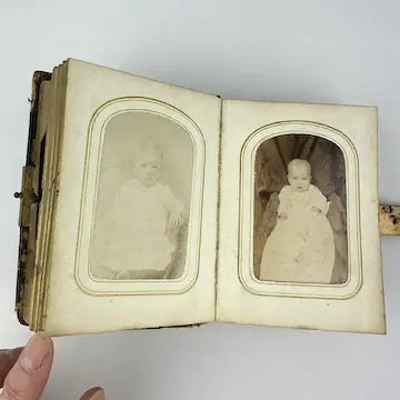 Civil War Era Photo Album Full of Tintypes and CDVs - 1 Photo of Tom Thumb and 1 Civil War Soldier