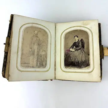 Civil War Era Photo Album Full of Tintypes and CDVs - 1 Photo of Tom Thumb and 1 Civil War Soldier