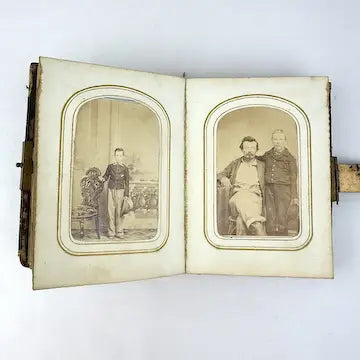 Civil War Era Photo Album Full of Tintypes and CDVs - 1 Photo of Tom Thumb and 1 Civil War Soldier