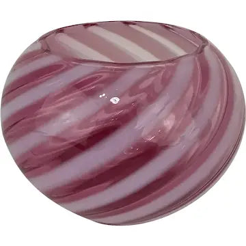 Cranberry Opalescent Reverse Swirl Art Glass Bowl