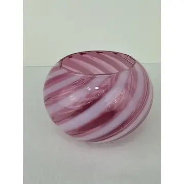 Cranberry Opalescent Reverse Swirl Art Glass Bowl