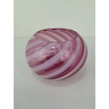 Cranberry Opalescent Reverse Swirl Art Glass Bowl