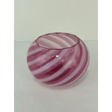 Cranberry Opalescent Reverse Swirl Art Glass Bowl