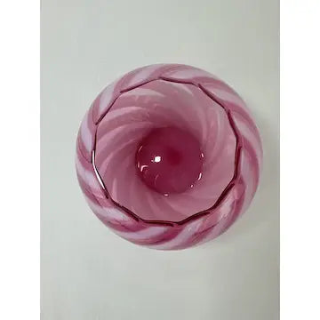 Cranberry Opalescent Reverse Swirl Art Glass Bowl