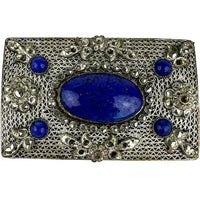 Czech Lapis Glass Marcasite Brooch