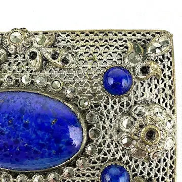 Czech Lapis Glass Marcasite Brooch