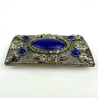 Czech Lapis Glass Marcasite Brooch