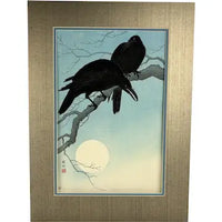 Early 20th C Japanese Woodblock of Crows by Ohara Koson