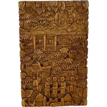 Early 20th Century Chinese Hand Carved Wood Card Case