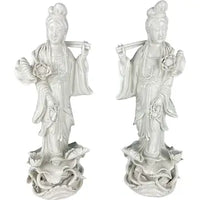 Early 20th c Blanc de Chine Porcelain pair of Deities