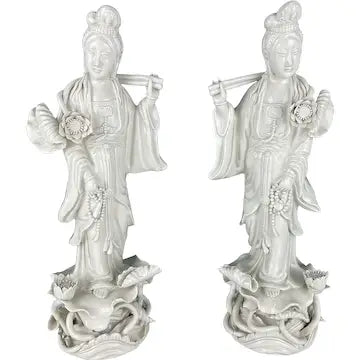 Early 20th c Blanc de Chine Porcelain pair of Deities