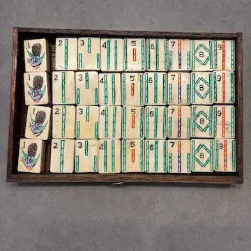 Early 20thc Mah Jongg Game with Bovine Tiles