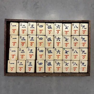 Early 20thc Mah Jongg Game with Bovine Tiles