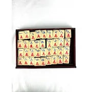 Early 20thc Mah Jongg Game Set with Bovine Bone Tiles in Wooden Box