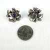 Early Mexican Silver Amethyst and Sterling Screw Back Earrings