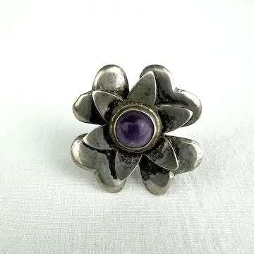 Early Mexican Silver Amethyst and Sterling Screw Back Earrings