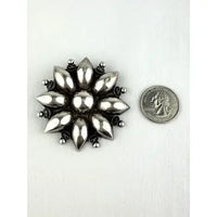 Early Mexican Silver Large Flower Brooch Signed Tobias