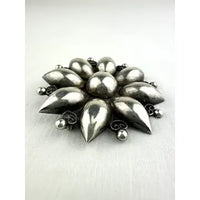 Early Mexican Silver Large Flower Brooch Signed Tobias