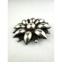 Early Mexican Silver Large Flower Brooch Signed Tobias