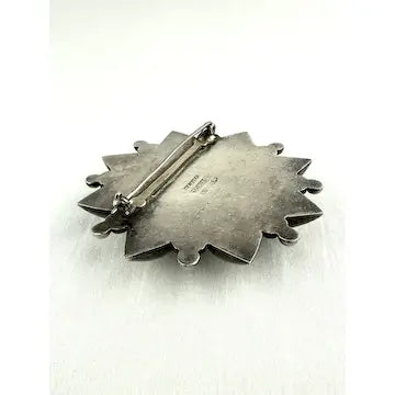 Early Mexican Silver Large Flower Brooch Signed Tobias