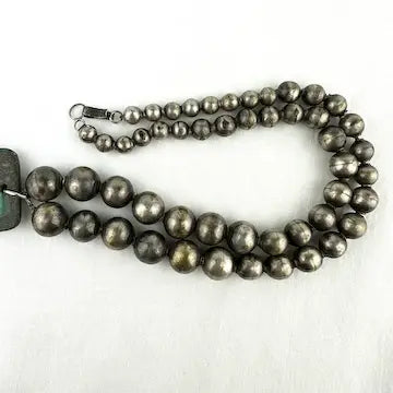 Early Mexican Silver Pearl Necklace with Malachite Pendant