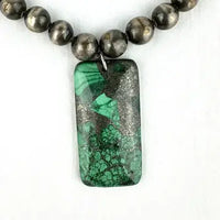 Early Mexican Silver Pearl Necklace with Malachite Pendant